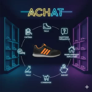 Illustration critères achat chaussure de sécurité guide taille prix et sélection modèle
